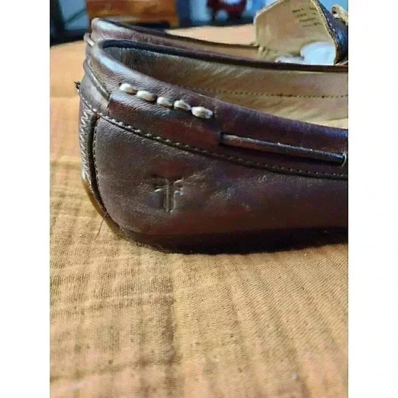 Frye Lewis Tie Slip On Leather Loafers Tan Brown Driving Boat Shoes US Size 9 - Picture 6 of 8